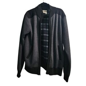 Scott James England‎ Men's Gray Full Zip Cardigan Sweater Plaid Lined